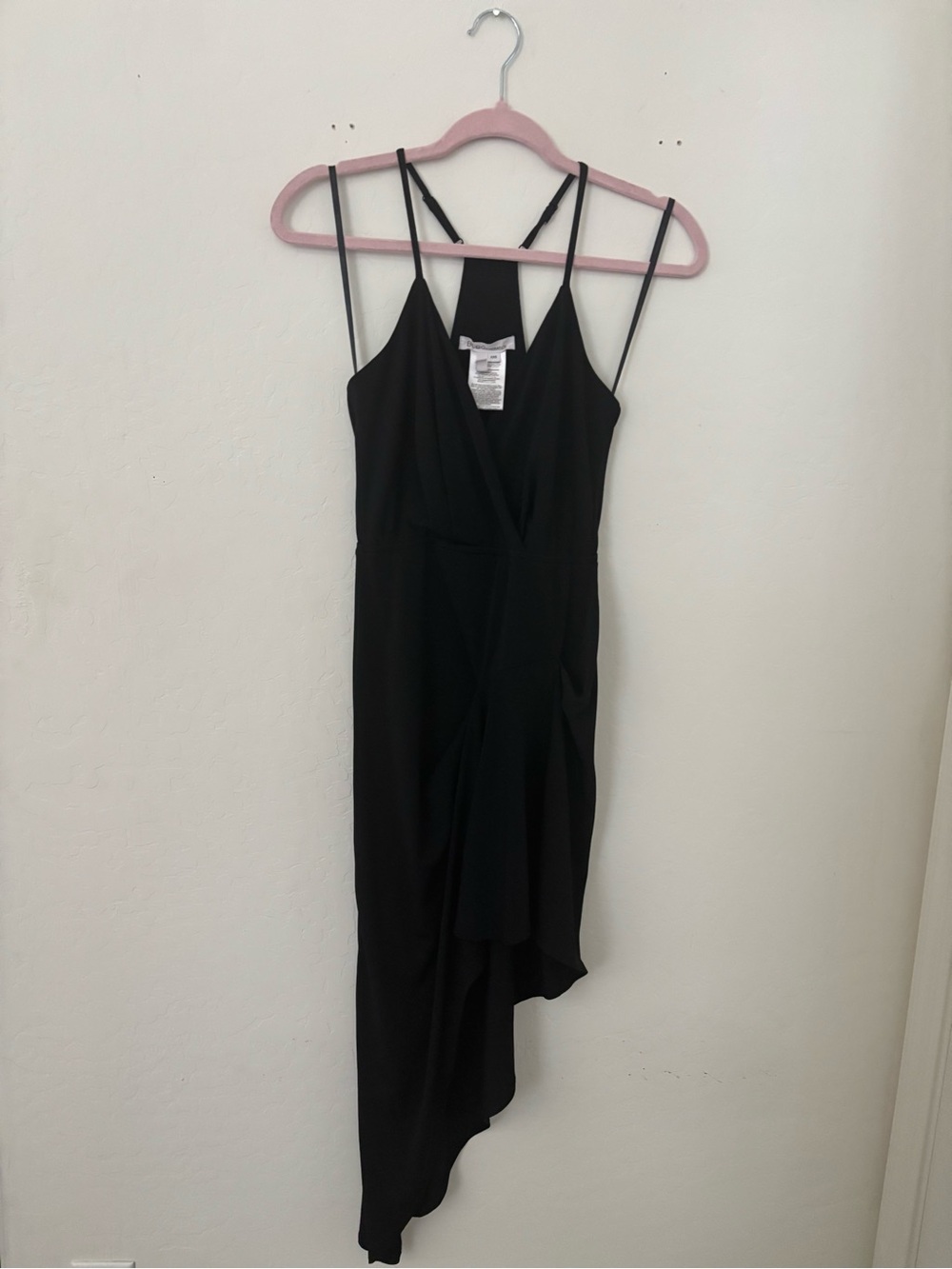 BCBGeneration Black Asymmetrical Midi Dress XXS Surplice Adjustable Straps